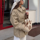 Trench Coat Women's Long Khaki Workwear Lace-up Long Sleeve Coat