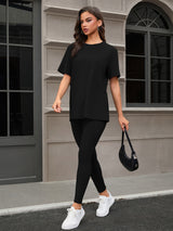 Three Piece Set, Round Neck Short Sleeved Top And Shorts And Pants Set, Sports And Casual Clothing