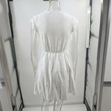 Women's V-Neck Solid Color Short Sleeve Dress With Lace Trim - Summer Sexy Vacation Dress