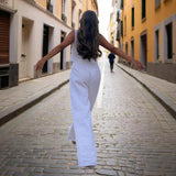 Women's Solid Color V-Neck Vest Two-Piece Set Button Front Vest Top With Pocket Pants For Spring & Summer Casual Outfit