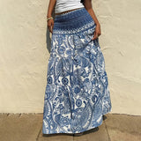 Women's Boho Floral Print Maxi Skirt - Elastic Waist A-Line Long Skirt For Spring&Summer Casual Beach Skirt