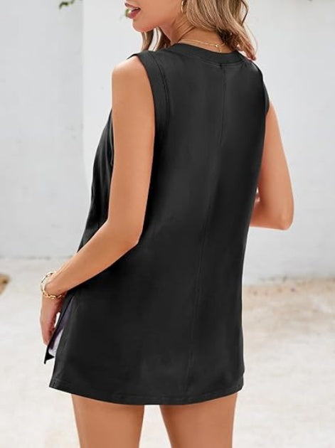 Fisoew Womens Summer Tank Tops V Neck Sleeveless Casual Loose Flowy Tunic Workout T Shirts