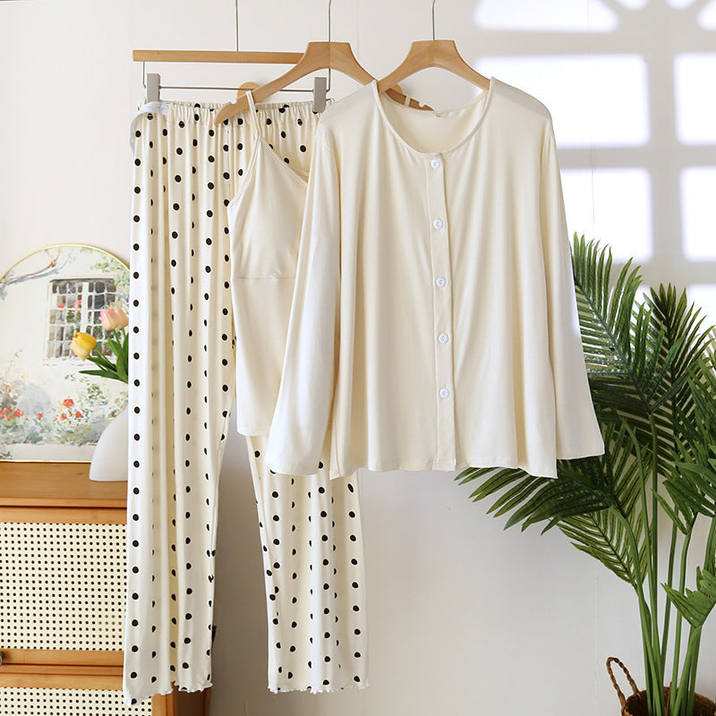 Confinement Clothing Spring And Summer Modal Three-piece Long-sleeved Trousers Pregnant Woman Feeding Nursing Pajamas