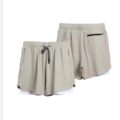 Pantalones cortos de gimnasio 2 en 1 de secado rápido para hombre, de poliéster y elastano, transpirables, para correr y fitness.