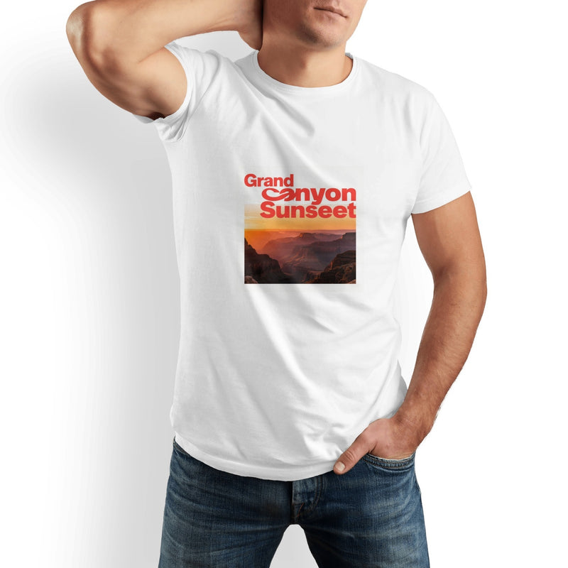 Grand Canyon Printed Men's Pure Cotton T-shirt - Casual Round Neck, Slightly Elastic, Suitable For Summer Knitted Fabric, Classic Fit Adult Shirt, Couple's Shirt