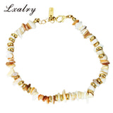 Lxalry Natural Shell Bead Bracelet For Women - Gold Plated Stainless Steel Minimalist Beach Style Jewelry, Waterproof, Hypoallergenic, Summer Gift, Tarnish-Free