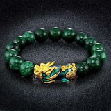 Feng Shui Bracelet, Green Stone Beads Bracelet Unisex Feng Shui Pi Xiu Wristband Gold Wealth Pixiu Women Men Bracelets-Black Green-- Prohibited From Selling On Temu