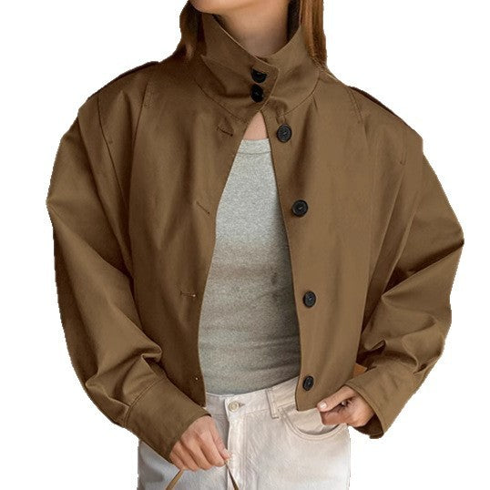 Khaki Lapel Simple Single-breasted Coat