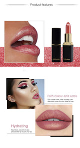 Lápiz labial metálico brillante, perlado, con cambio de temperatura de color, lápiz labial dorado