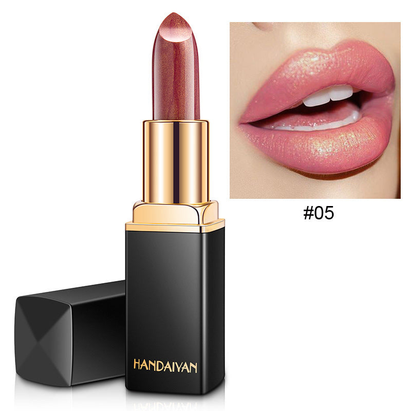Lápiz labial metálico brillante, perlado, con cambio de temperatura de color, lápiz labial dorado