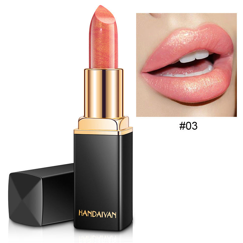 Lápiz labial metálico brillante, perlado, con cambio de temperatura de color, lápiz labial dorado