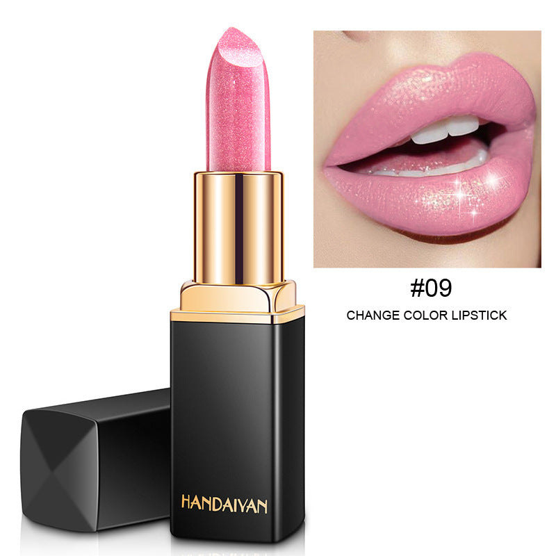 Lápiz labial metálico brillante, perlado, con cambio de temperatura de color, lápiz labial dorado