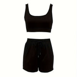 Women's Solid Color Casual Fashion Camisole Vest Shorts Set