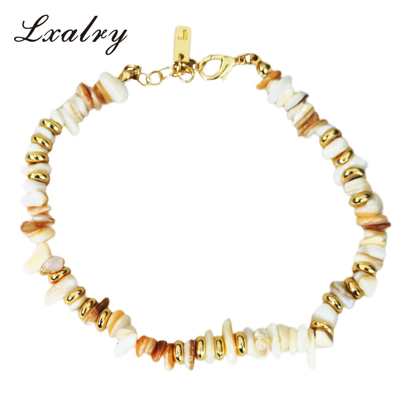 Lxalry Natural Shell Bead Bracelet For Women - Gold Plated Stainless Steel Minimalist Beach Style Jewelry, Waterproof, Hypoallergenic, Summer Gift, Tarnish-Free