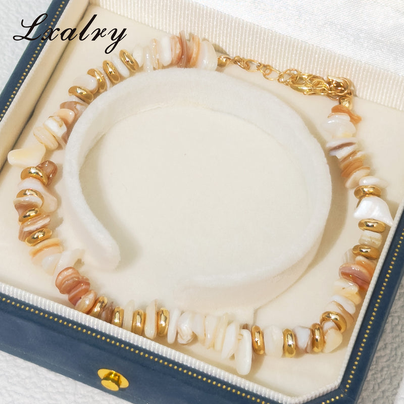 Lxalry Natural Shell Bead Bracelet For Women - Gold Plated Stainless Steel Minimalist Beach Style Jewelry, Waterproof, Hypoallergenic, Summer Gift, Tarnish-Free