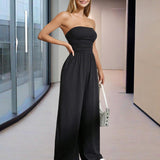 Women's Solid Color Strapless Jumpsuit Wide-Leg Palazzo Pants With Pleats Summer Fashion Outfit