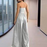 Women's Solid Color Strapless Jumpsuit Wide-Leg Palazzo Pants With Pleats Summer Fashion Outfit