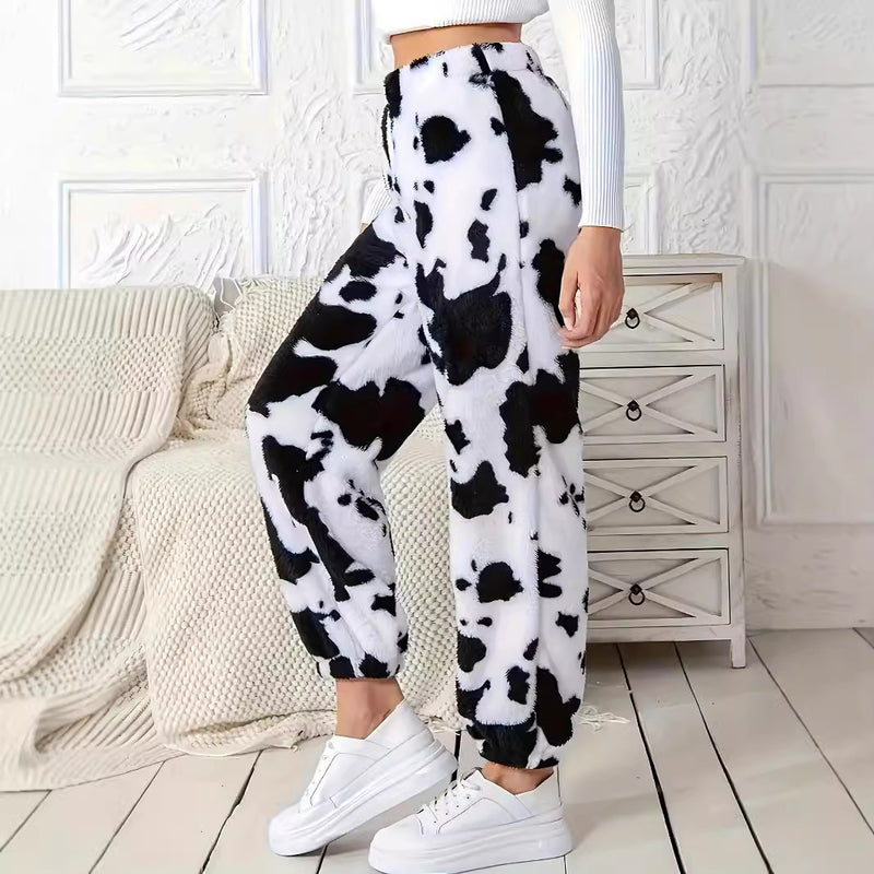 Women's Fashion Cow Print Pattern Loose Trousers