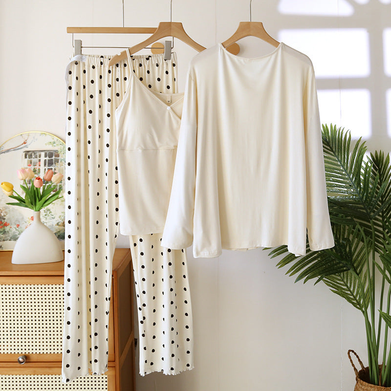 Confinement Clothing Spring And Summer Modal Three-piece Long-sleeved Trousers Pregnant Woman Feeding Nursing Pajamas