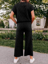 Fazortev Women's 2 Piece Outfits Quilted Lightweight Short Sleeve Tops And Cropped Pants Lounge Set