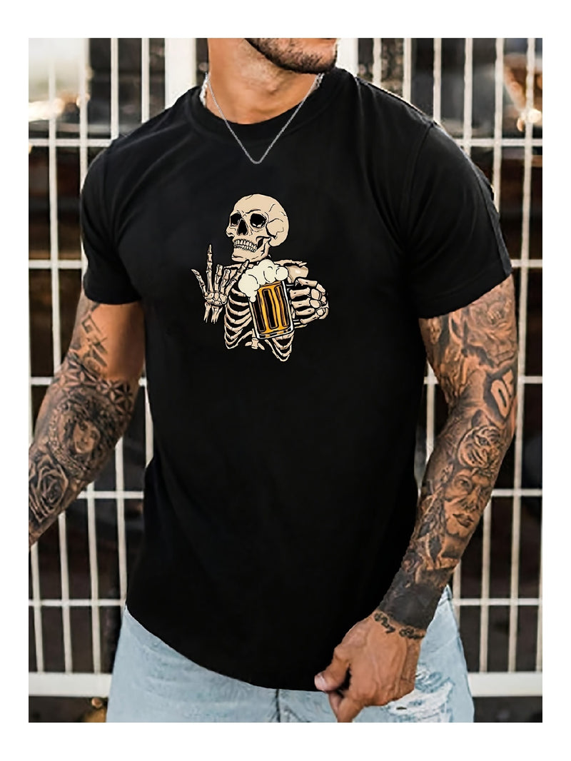 Camiseta de manga corta con estampado de calavera y cerveza: un artículo imprescindible, moderno, personalizado e informal. 