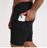 Pantalones cortos de gimnasio 2 en 1 de secado rápido para hombre, de poliéster y elastano, transpirables, para correr y fitness.
