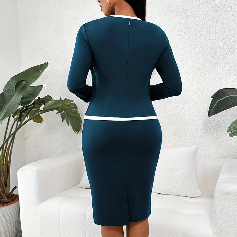 Women's Square Neck Half Sleeve Office Dress - Mock Two-Piece Bodycon Work Dress