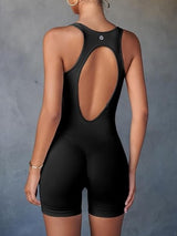 Fisoew Womens One Piece Jumpsuits Racer Back Ribbed U Neck Padded Unitard Backless Tummy Control Bodycon Yoga Romper
