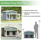 GO 47.2 Large Wooden Dog House Outdoor, Outdoor & Indoor Dog Crate, Cabin Style, With Porch, 2 Doors, Gray And Green