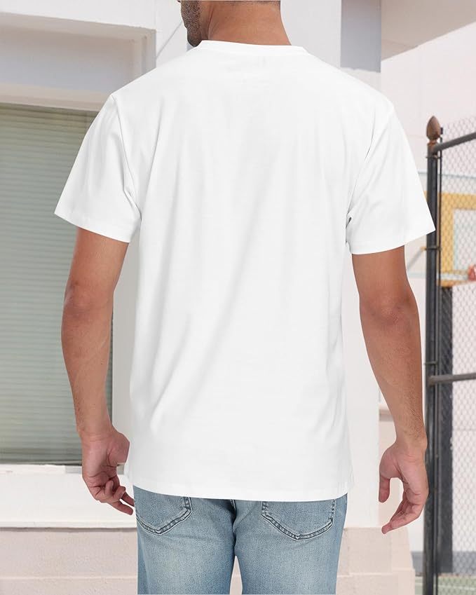Camiseta básica blanca de cuello redondo, manga corta, de algodón y poliéster, repelente al agua, para hombre