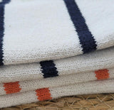 Women's 2025 Spring Summer Casual Fold-Down Short Sleeve Fashion Button Knitted Cardigan Sweater Navy Striped Sleeve Knitted Cardigan