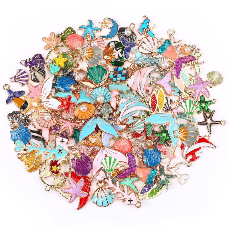 MARFOREVER 120 Pieces Of Ocean-themed Sea Jewelry For Jewelry Making, Gold Enamel Assorted Starfish And Shell Pendants Can Be Made Into Necklaces, Earrings, Bracelets,-Selling On Amazon Is Prohibited
