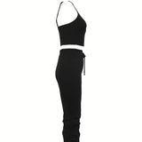 Women's Solid Color Slim Fit Fashionable Vest And Pants Set