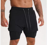 Pantalones cortos de gimnasio 2 en 1 de secado rápido para hombre, de poliéster y elastano, transpirables, para correr y fitness.