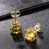 1 Pair Of Rose Gold Tone Citrine Royal Trip Jewelry Eternal Stud Earrings, Perfect Gift For Birthday, Christmas, Chinese New Year's Eve, Anniversary, Mother's Day