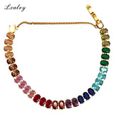 Lxalry 18K Gold Plated Copper Rainbow Zircon Bracelet - Colorful Gem Tennis Chain For Gifting & Everyday Glam - Non-Tarnish, Hypoallergenic, Y2K Trending Jewelry