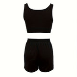 Women's Solid Color Casual Fashion Camisole Vest Shorts Set
