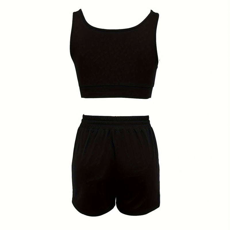 Women's Solid Color Casual Fashion Camisole Vest Shorts Set