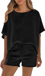 Fisoew Womens Summer 2 Piece Outfits Oversized Casual Short Sleeve Tops And High Waisted Shorts Workout Lounge Short Sets