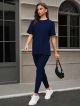 Three Piece Set, Round Neck Short Sleeved Top And Shorts And Pants Set, Sports And Casual Clothing