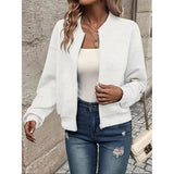 Chaqueta bomber para mujer, abrigo informal con textura, cuello alto y cremallera, moda de otoño, conjuntos de chaquetas. 