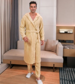 Conjunto de bata de terciopelo de fibra para hombre 