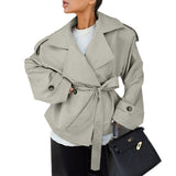 Loose Waistband Long Sleeve Trench Coat Casual Jacket