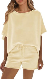 Fisoew Womens Summer 2 Piece Outfits Oversized Casual Short Sleeve Tops And High Waisted Shorts Workout Lounge Short Sets