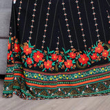 Women's Ethnic Style V-Neck Long Sleeve Dress - Embroidered Floral Pattern A-Line Maxi Dress With Printed Hem Middle Eastern Inspired Fashion