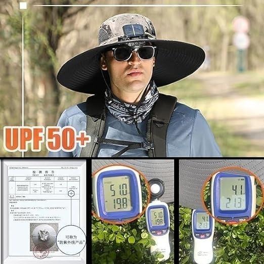 2025 - 2 piezas de gorro de pesca solar para exteriores con ventilador - Gorro de protección solar con ventilador y ventilador solar de doble potencia para exteriores 