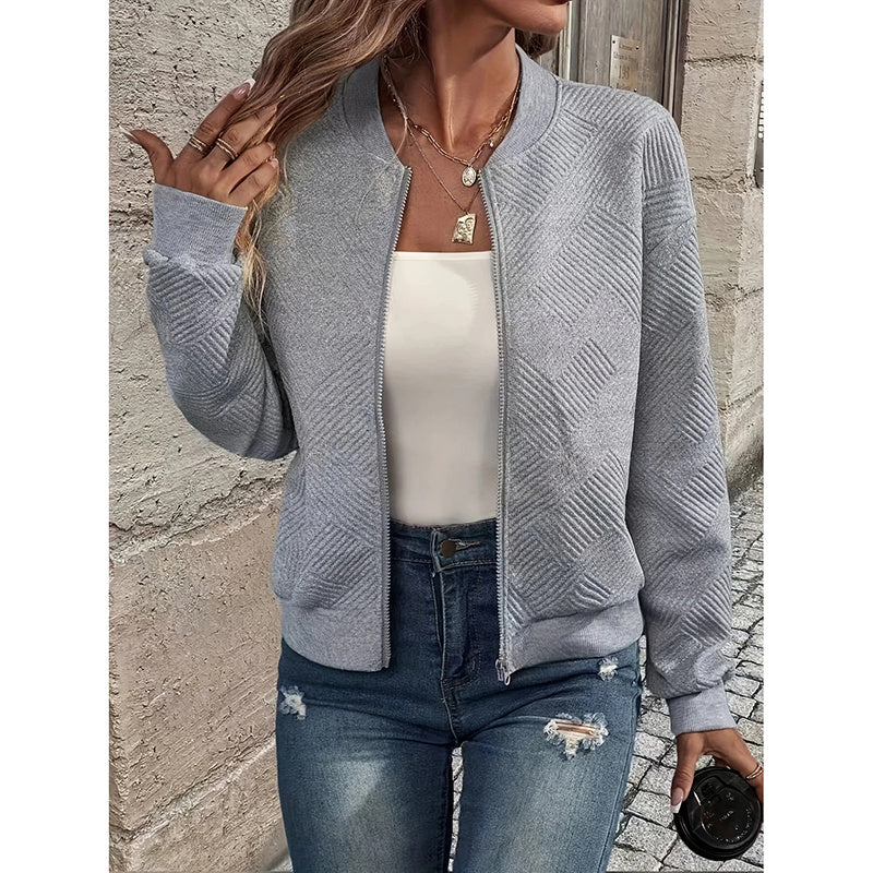 Chaqueta bomber para mujer, abrigo informal con textura, cuello alto y cremallera, moda de otoño, conjuntos de chaquetas. 