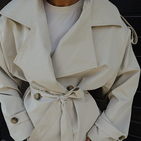 Loose Waistband Long Sleeve Trench Coat Casual Jacket