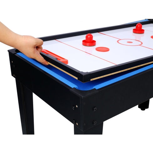 Mesa multijuegos 5 en 1: billar, hockey, futbolín, ping pong y baloncesto, color negro y azul.