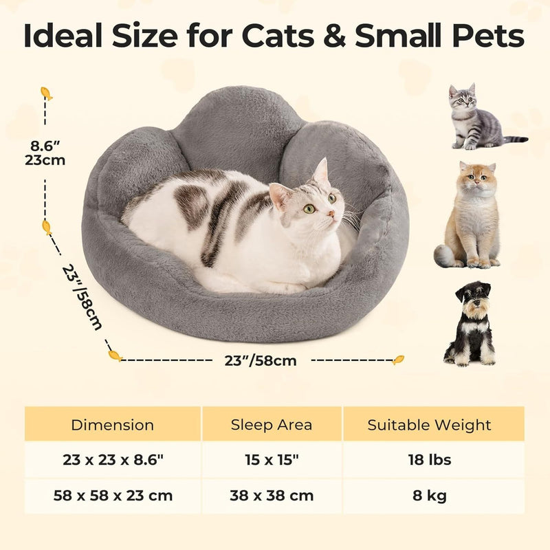 MEWOOFUN Cat Bed And Small Dog Bed, Fluffy Dog Bed Washable Cat Couch Bed, Cute Cat Bed For Indoor Cats, Flower Cat Sofa Bed With Non Slip Bottom, Pet Bed For Puppy And Kitten Grey, 23